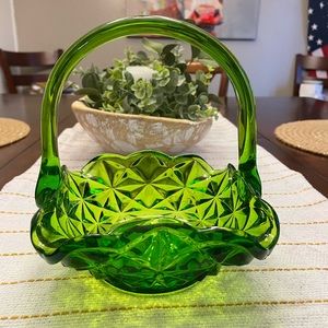 Depression Emerald Green Glass Basket